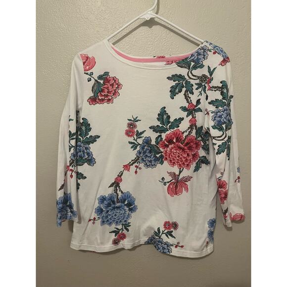 Women's Joules White and Flower Print Thick Shirt Top Size US 8 - Picture 1 of 3